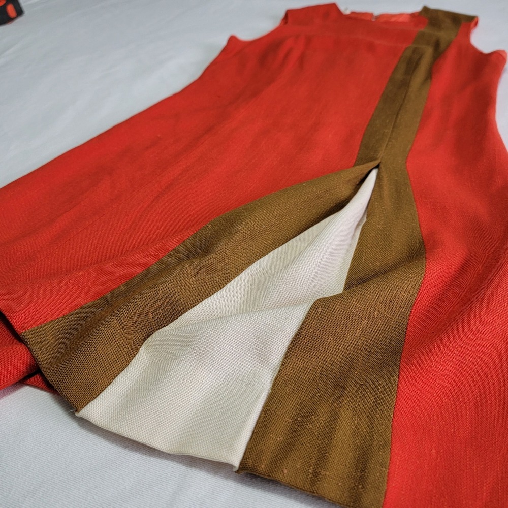 Vintage 60s Stacy Ames Dress Orange Brown Cream Women's 8 Mod Retro Shift Union - Picture 12 of 16
